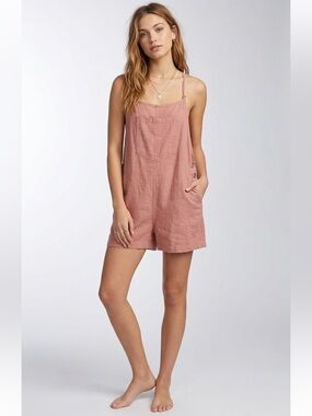 BDG Pink Relaxed Fit Linen Romper Size Medium